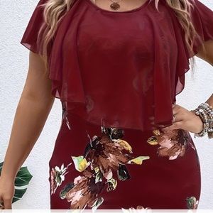 Red Floral Plus Size Body Con Dress - Temu